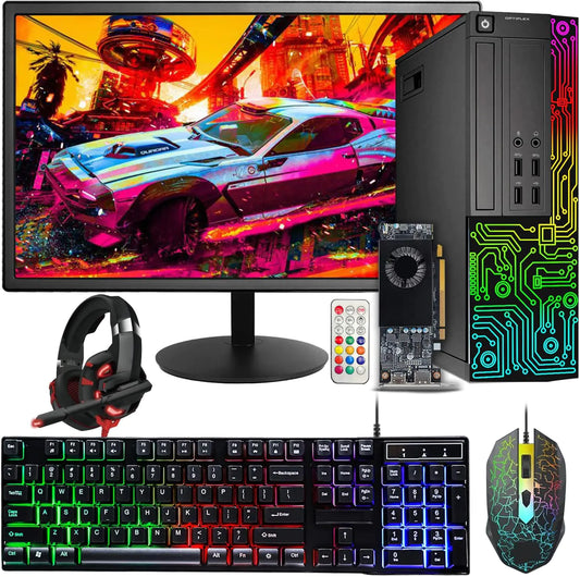 Dell Gaming OptiPlex Desktop RGB Computadora PC Intel Core i5 AMD RX 550 4GB GDDR5 16GB RAM 512GB SSD Monitor HDMI de 24 Pulgadas Teclado RGB Ratón y Auriculares WiFi Windows 10 Pro (Renovado)
