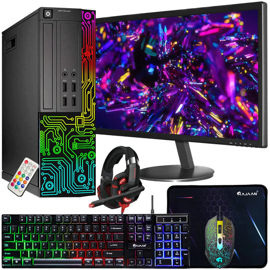 Dell OptiPlex Ordenador de Sobremesa RGB PC Intel i5 Procesador Quad-Core 16GB RAM 512GB SSD Monitor HDMI de 24 Pulgadas Teclado RGB Ratón y Auriculares WiFi Windows 10 Pro (Renovado)