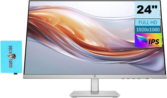 Monitor HP Serie 5 524sh (Reemplazo de M24h) Pantalla IPS FHD de 24" 300 Nits con Expansor de Puertos USB Docztorm 1x HDMI 1x VGA Sin parpadeos -5 a +25 Grados de Inclinación Ajustable Negro/Plata (Modelo más reciente 2024)