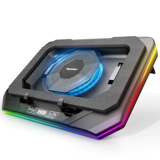 Base de Enfriamiento para Laptop con Ventilador Ajustable de 3500 RPM y Luz RGB, Soporte de Enfriamiento para Laptop con Pantalla LED y Control Táctil, Hub USB de 3 Puertos para Laptops de 12-19 Pulgadas