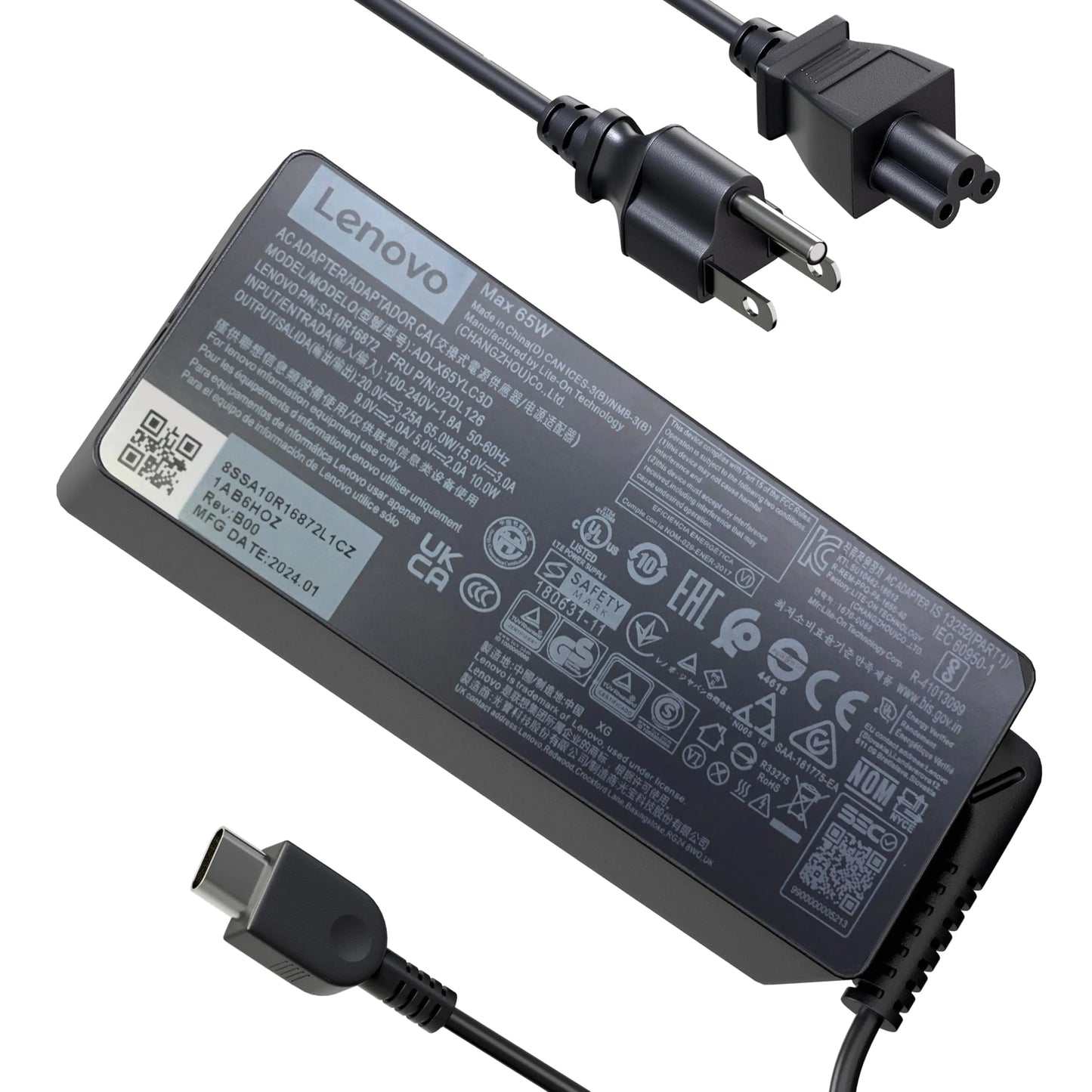 Cargador USB C de 65W para Lenovo ThinkPad E16 E15 E14 13s T14 T15 T16 G2 G3 G4 G5 G6 G7 X1 Carbon Gen 11 12 T480s T490 14 15.6 16 pulgadas Laptop Yoga 7 7i 9 9i 730 C740 920 C930 C940 Adaptador de Corriente